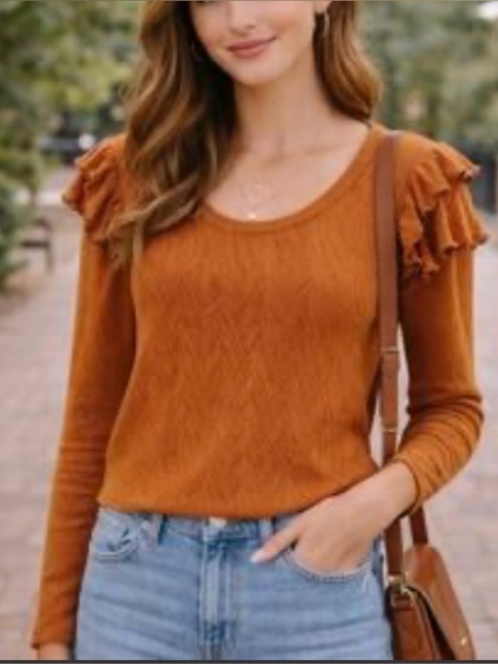 Free People Pointelle Knitted Top Mustard Yellow Medium Ruffle Crochet Indie